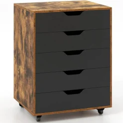 5 Drawer Mobile File Cabinet, Rolling Office Storage Cabinet with Casters, Wood Chest Organizer for Home Office, Study and Living Room