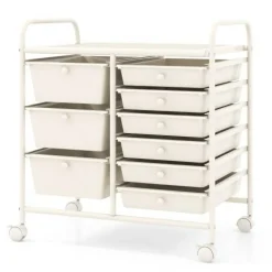9-Drawer Mobile Storage Cart with Casters, Metal Frame, Colorful Drawers