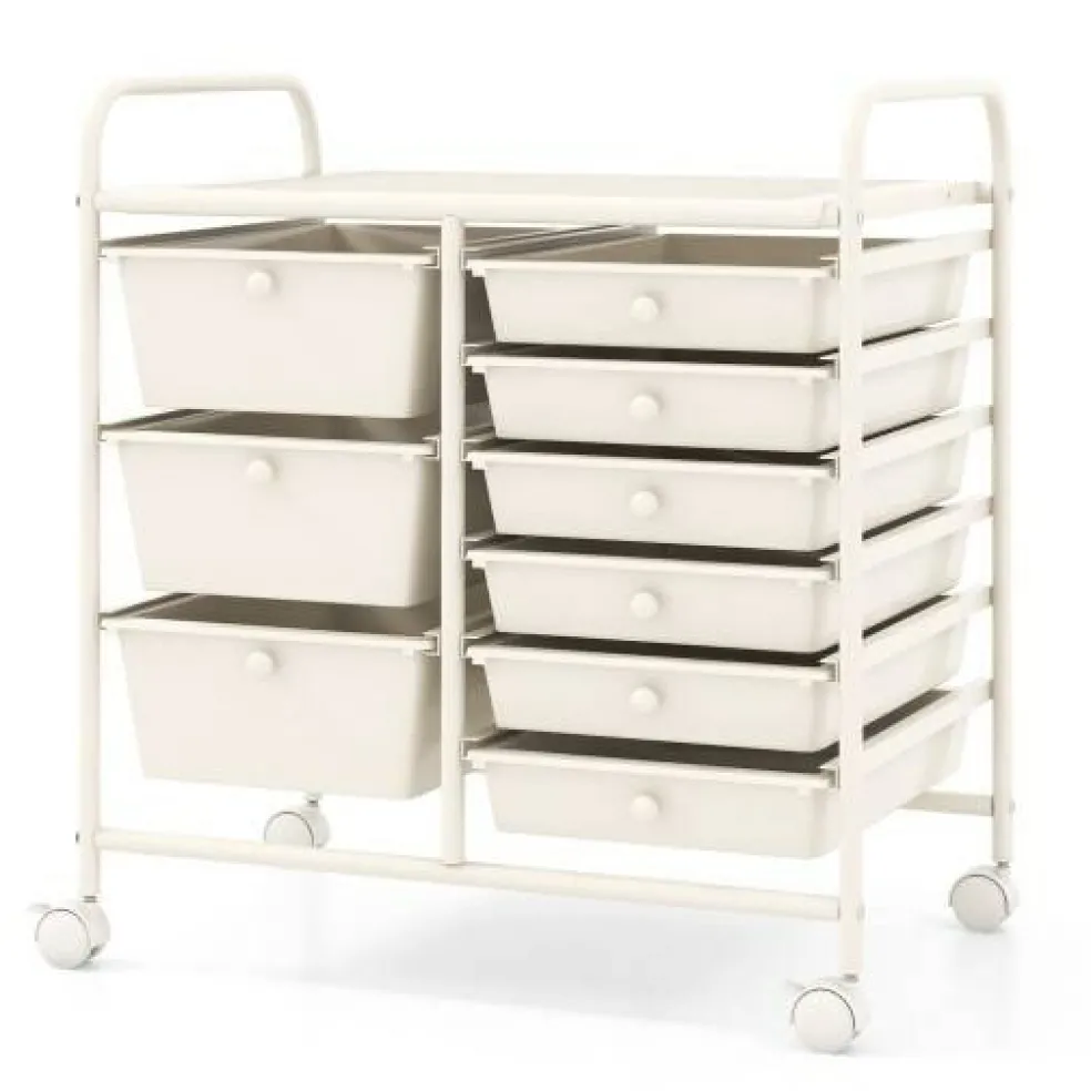 9-Drawer Mobile Storage Cart with Casters, Metal Frame, Colorful Drawers