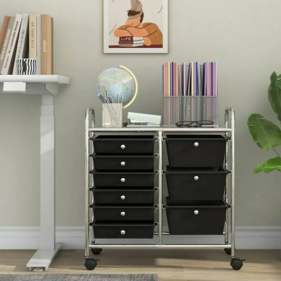 9-Drawer Mobile Storage Cart with Casters, Metal Frame, Colorful Drawers