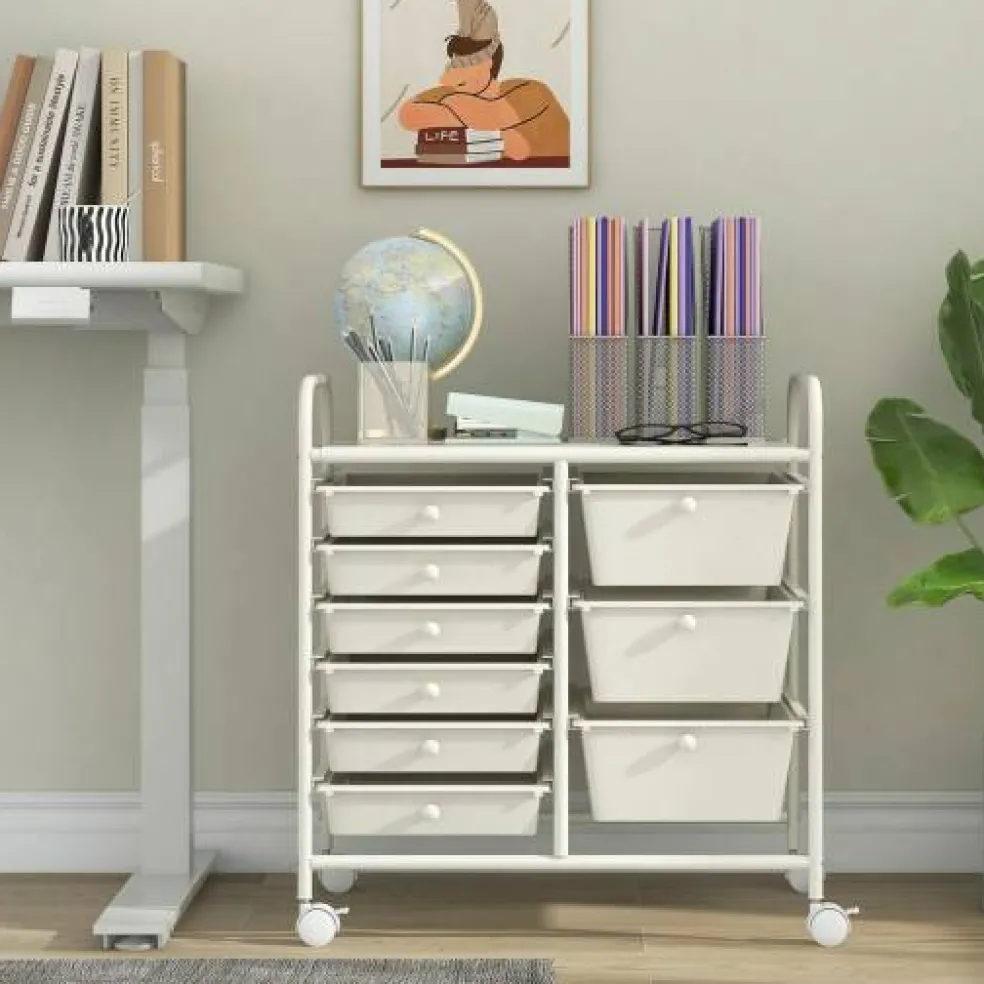 9-Drawer Mobile Storage Cart with Casters, Metal Frame, Colorful Drawers