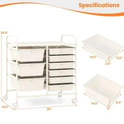 9-Drawer Mobile Storage Cart with Casters, Metal Frame, Colorful Drawers