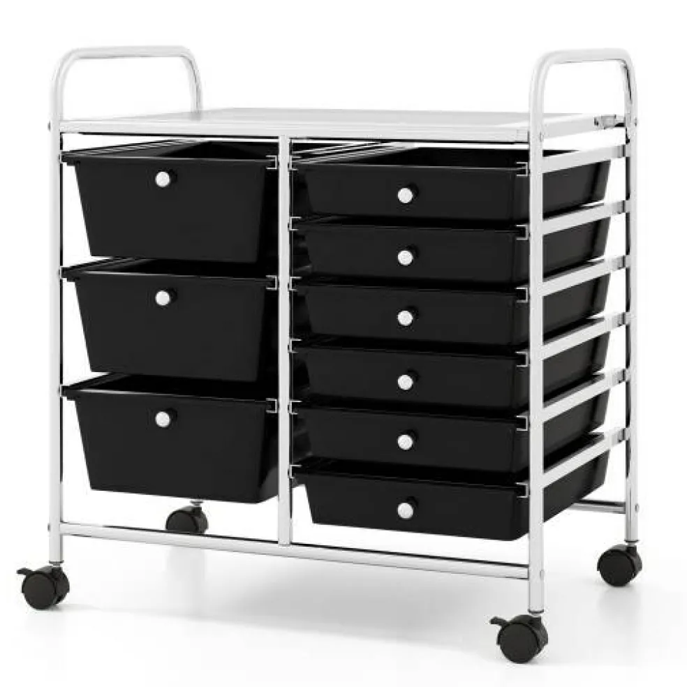 9-Drawer Mobile Storage Cart with Casters, Metal Frame, Colorful Drawers