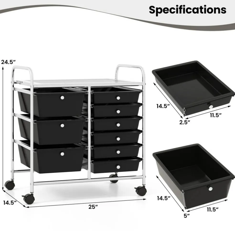 9-Drawer Mobile Storage Cart with Casters, Metal Frame, Colorful Drawers