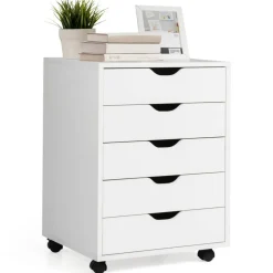 5 Drawer Rolling File Cabinet Under Desk Storage Chest Mobile Organizer With Wheels For Home Office White