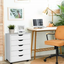 5 Drawer Rolling File Cabinet Under Desk Storage Chest Mobile Organizer With Wheels For Home Office White