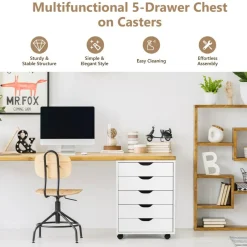 5 Drawer Rolling File Cabinet Under Desk Storage Chest Mobile Organizer With Wheels For Home Office White