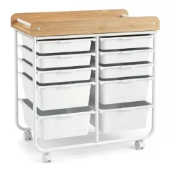 10 Drawer Rolling Storage Cart With Wheels Organizer MDF Top Metal Frame For Office Craft Supplies