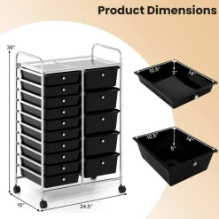 15-Drawer Rolling Storage Cart with Metal Frame and Removable Drawers