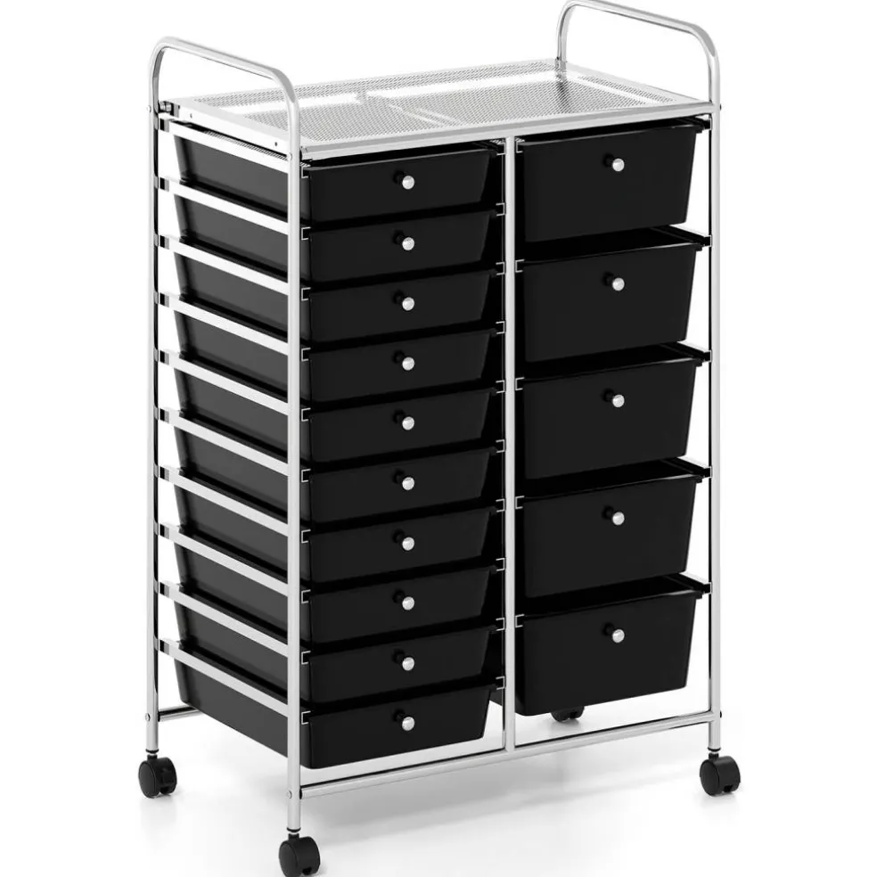 15-Drawer Rolling Storage Cart with Metal Frame and Removable Drawers