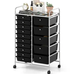 15-Drawer Rolling Storage Cart with Metal Frame and Removable Drawers