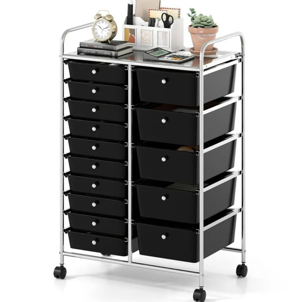 15-Drawer Rolling Storage Cart with Metal Frame and Removable Drawers