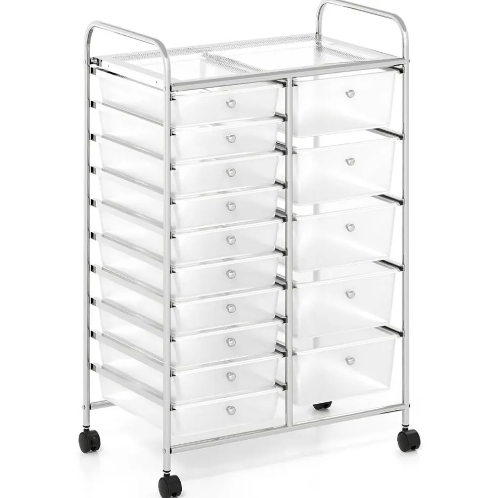 15-Drawer Rolling Storage Cart with Metal Frame and Removable Drawers