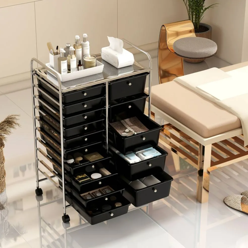 15-Drawer Rolling Storage Cart with Metal Frame and Removable Drawers