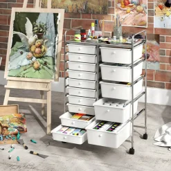 15-Drawer Rolling Storage Cart with Metal Frame and Removable Drawers