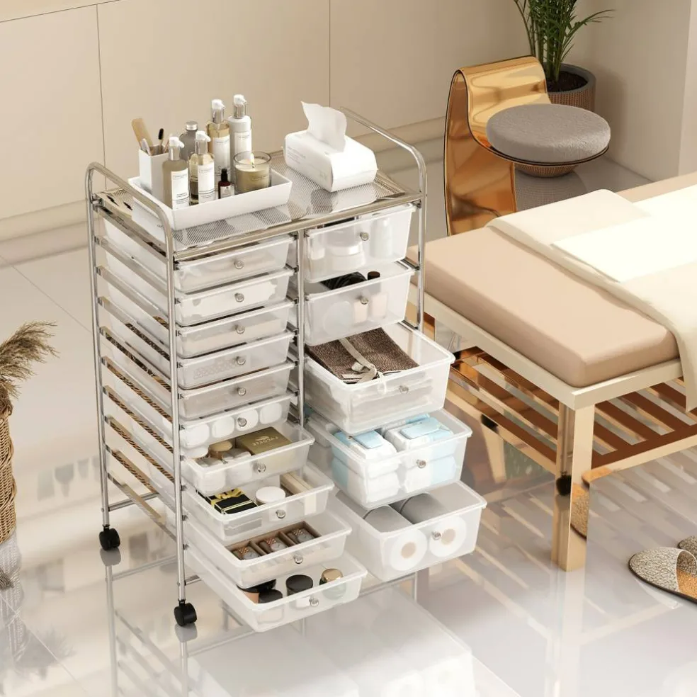 15-Drawer Rolling Storage Cart with Metal Frame and Removable Drawers
