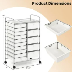 15-Drawer Rolling Storage Cart with Metal Frame and Removable Drawers