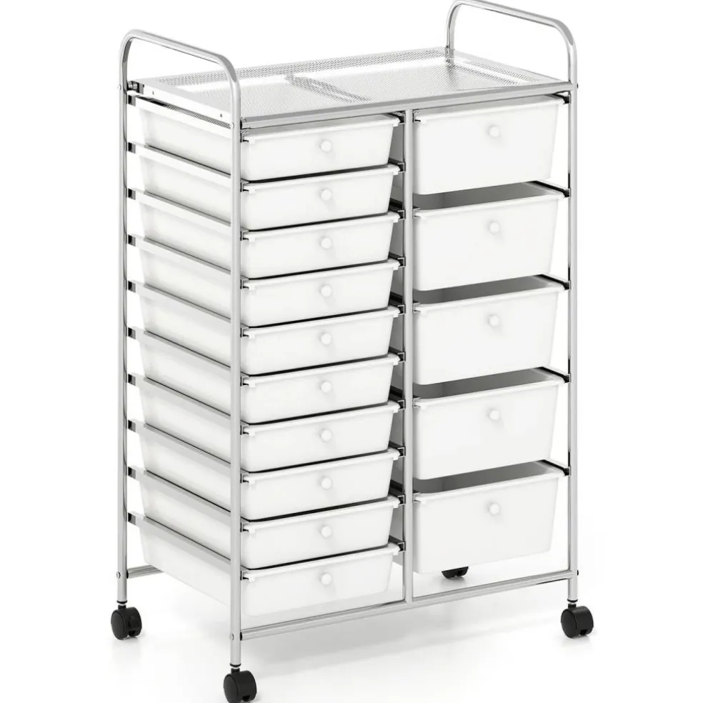 15-Drawer Rolling Storage Cart with Metal Frame and Removable Drawers
