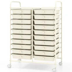 20 Drawer Storage Cart with Wheels, Rolling Organizer Cabinet with Clear Plastic Drawers, Multi Purpose Craft Supply Office Home Storage Organizer