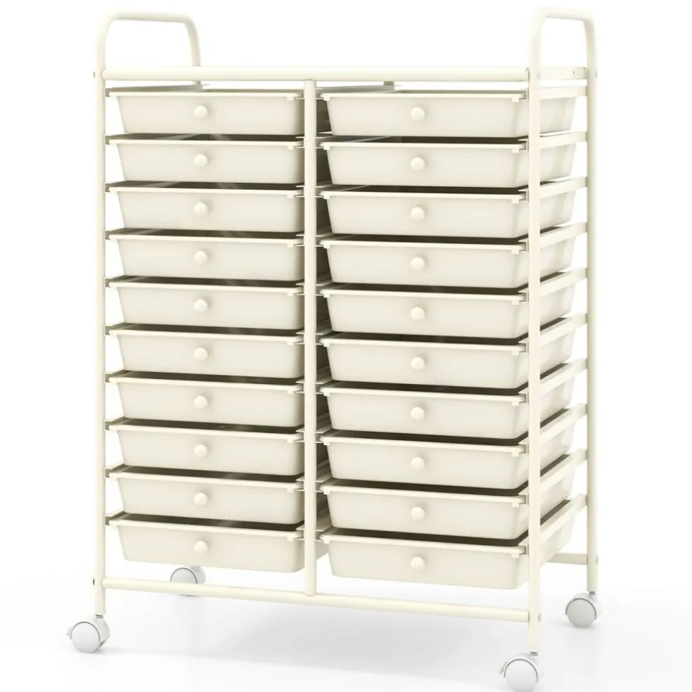 20 Drawer Storage Cart with Wheels, Rolling Organizer Cabinet with Clear Plastic Drawers, Multi Purpose Craft Supply Office Home Storage Organizer