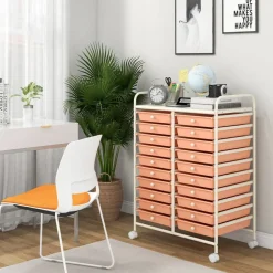 20 Drawer Storage Cart with Wheels, Rolling Organizer Cabinet with Clear Plastic Drawers, Multi Purpose Craft Supply Office Home Storage Organizer