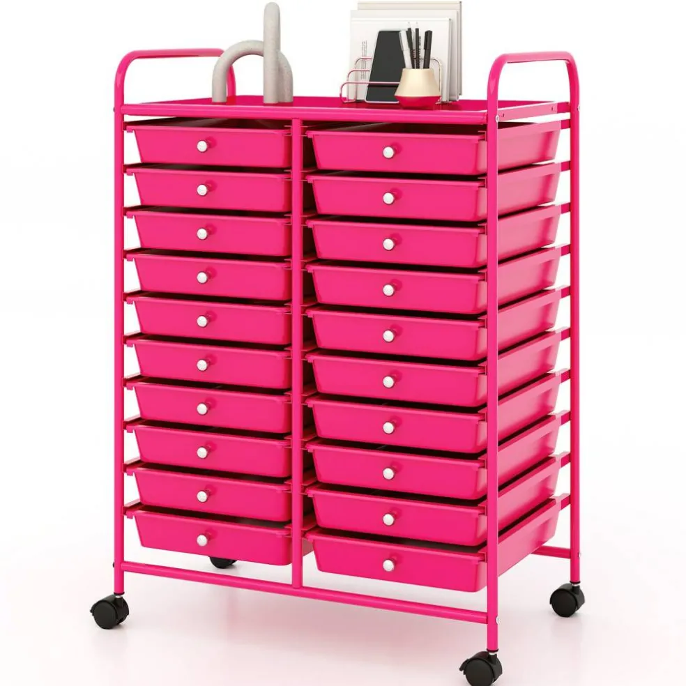 20 Drawer Storage Cart with Wheels, Rolling Organizer Cabinet with Clear Plastic Drawers, Multi Purpose Craft Supply Office Home Storage Organizer