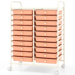 20 Drawer Storage Cart with Wheels, Rolling Organizer Cabinet with Clear Plastic Drawers, Multi Purpose Craft Supply Office Home Storage Organizer