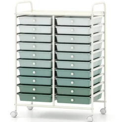 20 Drawer Storage Cart with Wheels, Rolling Organizer Cabinet with Clear Plastic Drawers, Multi Purpose Craft Supply Office Home Storage Organizer