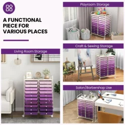20 Drawer Storage Cart with Wheels, Rolling Organizer Cabinet with Clear Plastic Drawers, Multi Purpose Craft Supply Office Home Storage Organizer