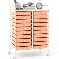 20 Drawer Storage Cart with Wheels, Rolling Organizer Cabinet with Clear Plastic Drawers, Multi Purpose Craft Supply Office Home Storage Organizer