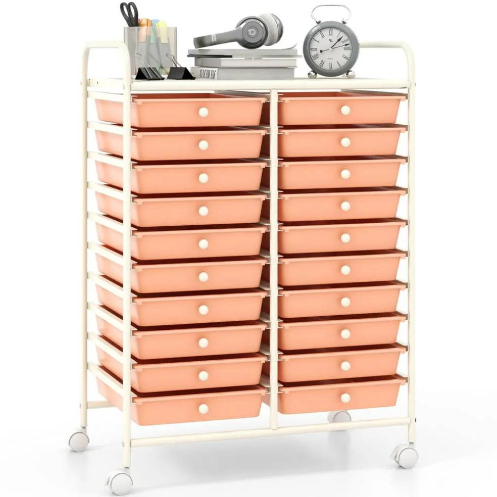 20 Drawer Storage Cart with Wheels, Rolling Organizer Cabinet with Clear Plastic Drawers, Multi Purpose Craft Supply Office Home Storage Organizer