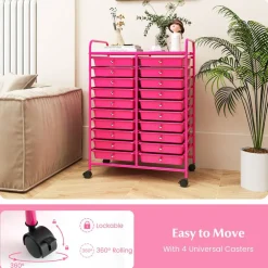 20 Drawer Storage Cart with Wheels, Rolling Organizer Cabinet with Clear Plastic Drawers, Multi Purpose Craft Supply Office Home Storage Organizer