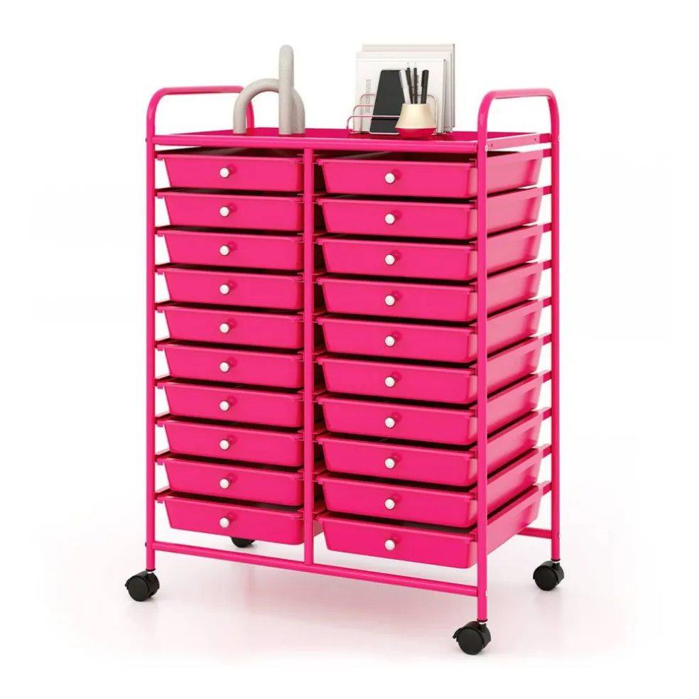20 Drawer Storage Cart with Wheels, Rolling Organizer Cabinet with Clear Plastic Drawers, Multi Purpose Craft Supply Office Home Storage Organizer