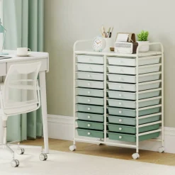 20 Drawer Storage Cart with Wheels, Rolling Organizer Cabinet with Clear Plastic Drawers, Multi Purpose Craft Supply Office Home Storage Organizer