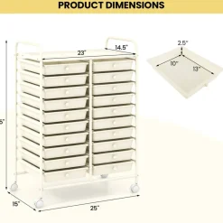 20 Drawer Storage Cart with Wheels, Rolling Organizer Cabinet with Clear Plastic Drawers, Multi Purpose Craft Supply Office Home Storage Organizer