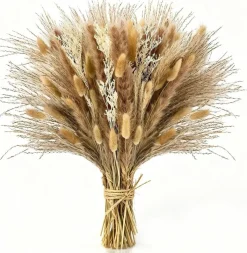 Dried Pampas Grass Bouquet, 100-Piece Natural Dried Flowers Arrangement for Boho Farmhouse Home Decor, Rustic Western Wedding Centerpieces, Fall Table Decor, Wall Art & Vase Filler