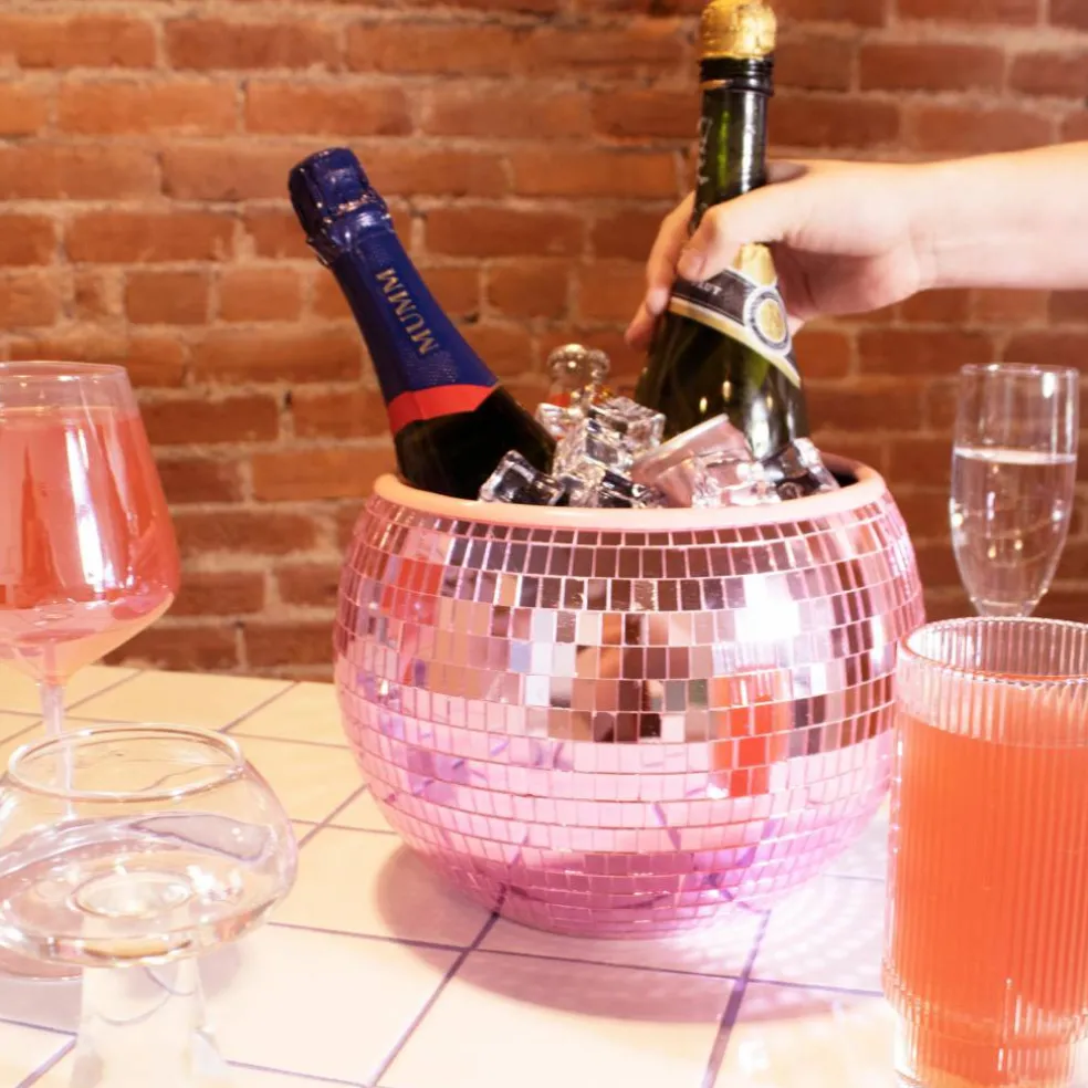 9.25" Drinking Buddies Pink Disco Ball Ice Bucket