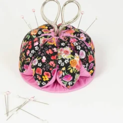 Dritz® Black & Pink Floral Pin Cushion with Scissors