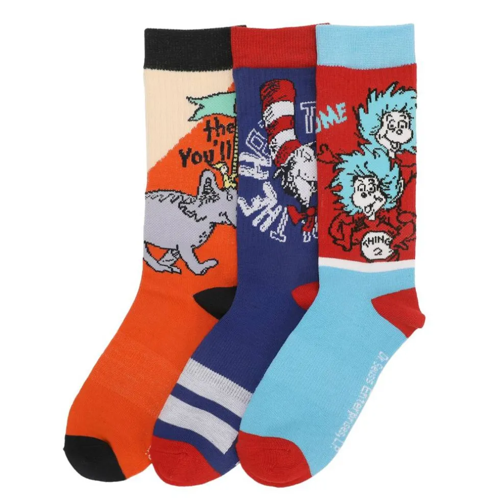 Dr Seuss Lorax, Oh The Places and Cat Mens Athletic Crew Socks 3 Pack