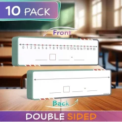 Dry Erase Number Line Sheets 4”x12” – Reusable Flexible Whiteboard Math Manipulatives for Fractions & Number Practice (10-Pack Classroom Set)