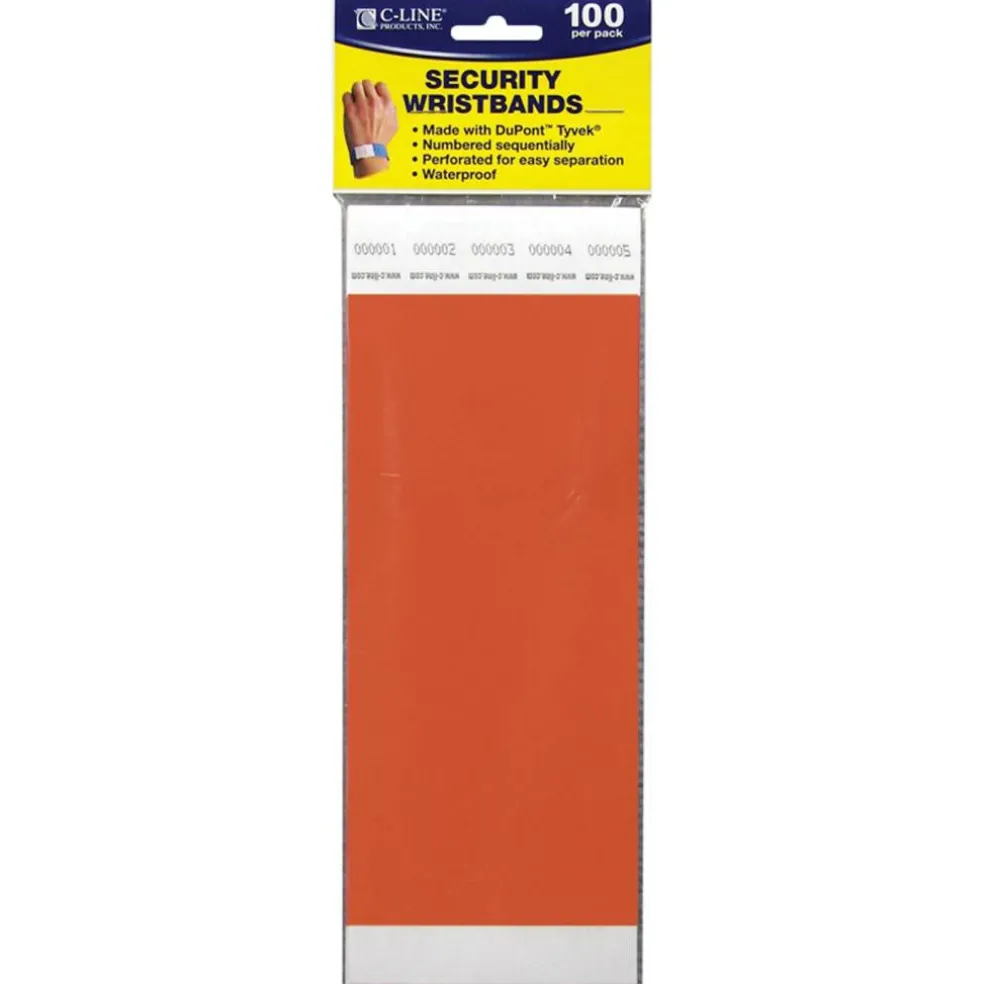 DuPont Tyvek Security Wristband, Orange, 3/4" Width, 10" Length, Pack of 100