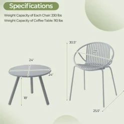 Durable All-Weather Patio Set with Round Coffee Table & Two Chairs