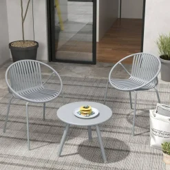Durable All-Weather Patio Set with Round Coffee Table & Two Chairs