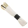 Durable Gold Plastic Cutlery in White Napkin Rolls Set - (100 Guests)