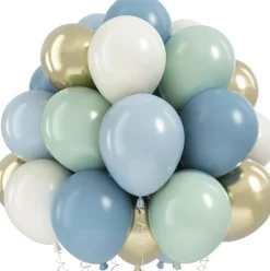 Dusty Blue Green Balloon Set 120Pcs 12 Inch Latex Balloons, Fog Blue Sage Ivory Metallic Gold Boho Jungle Safari Wedding, Bridal Baby Shower & Birthday Party Decorations