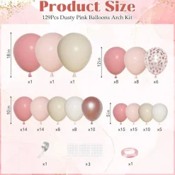 Dusty Pink Balloon Arch Garland Kit With Boho Latex Confetti Balloons For Baby Shower Birthday Party Decor