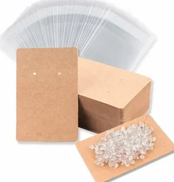 Earring Display Cards with 100 Pcs Earring Holder Cards 200 Pcs Earring Backs and 100 Jewelry Packaging for Earrings Necklace Jewelry Bags 3.5x2.4 Inches (Brown)