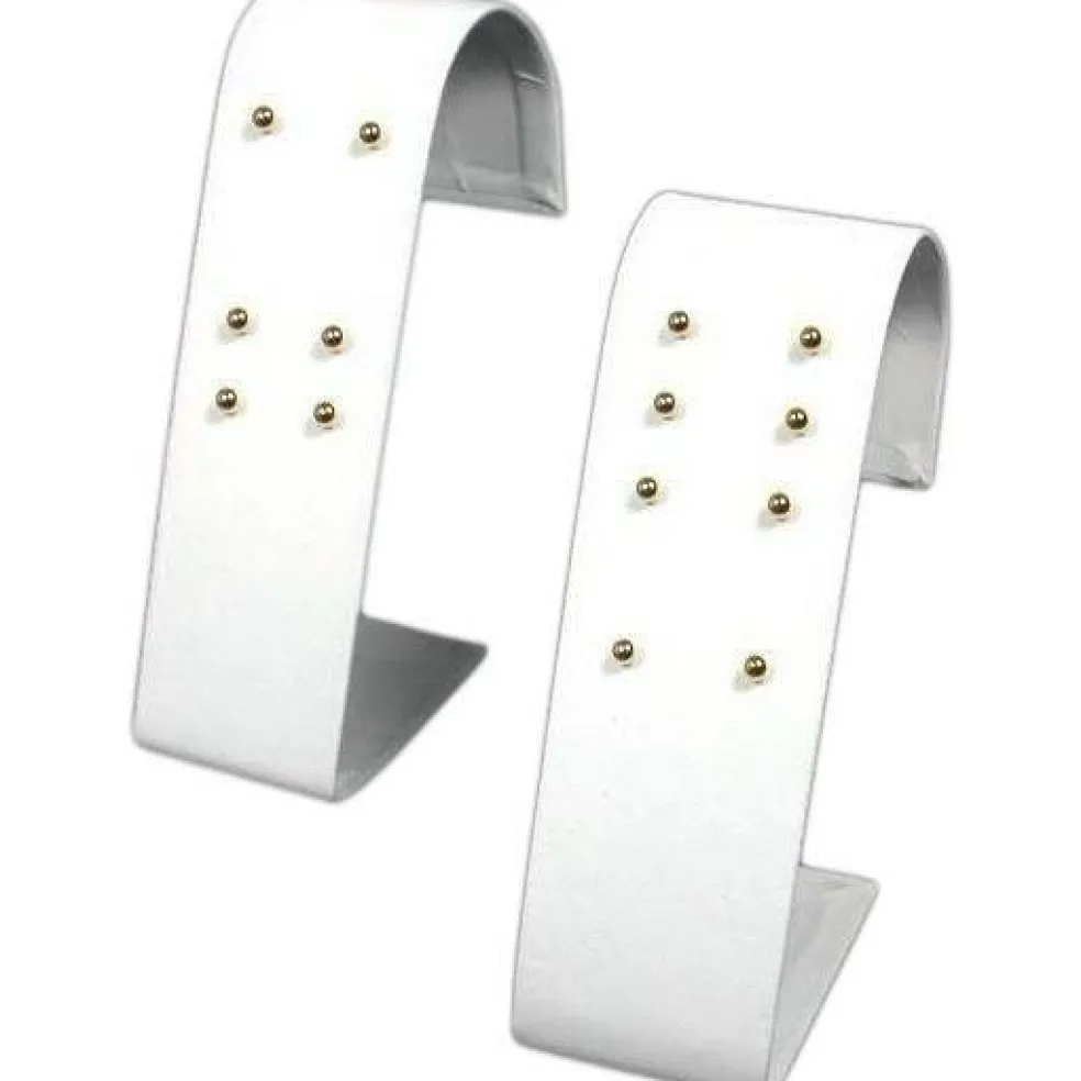 2 Earring Display White Leather Hoop Stud Showcase