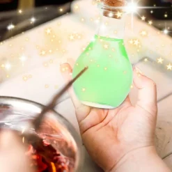 Eco-Fused Cosplay Potion Bottle 2x (Big/Small) - Clear Spherical Cosplay, Wizard, Witch Costume Accessory - Incl. Cork Stopper, Black Faux Leather Sleeve Holder, Belt Loop