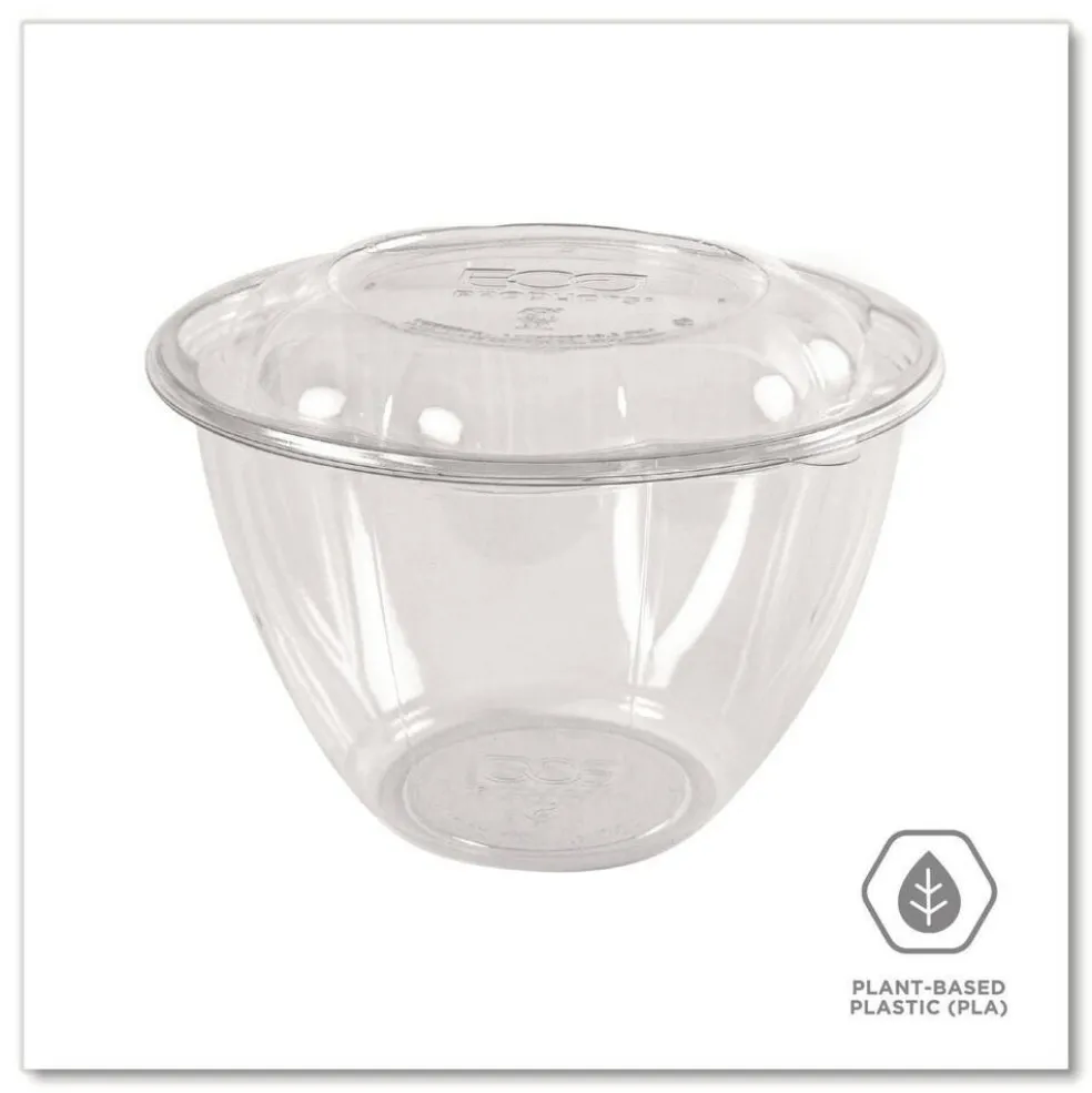 Eco-Products 48 oz. Renewable and Compostable Plastic Salad Bowls with Lids - Clear (150/Carton)